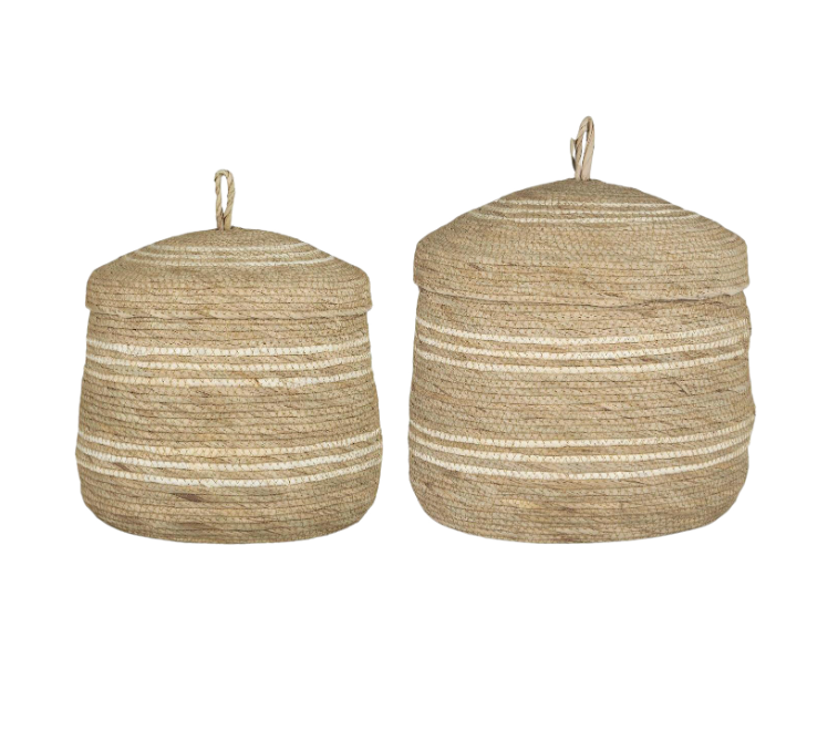 Ib Laursen Kurvesett 2 stk m/lokk natur m/creme striper
