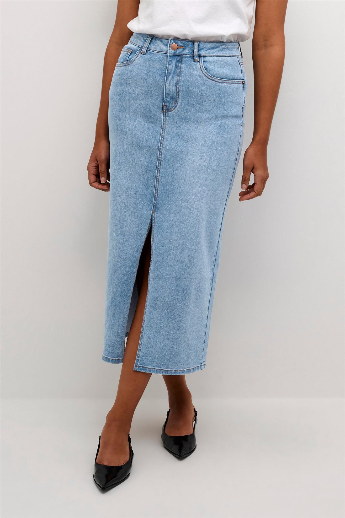 Kaffe Clothing KAsinem HW Denim Skirt Light Blue Washed Denim