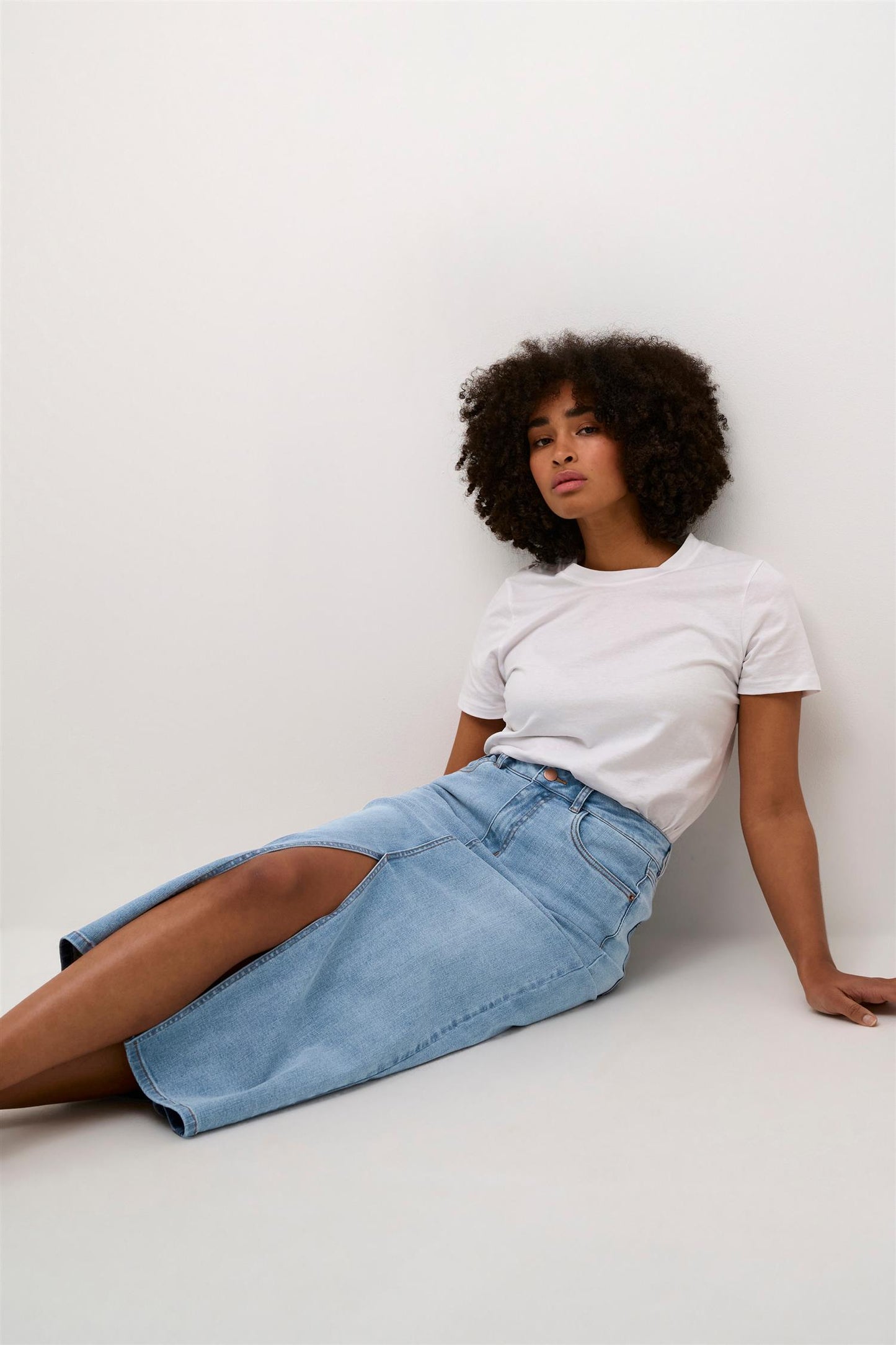 Kaffe Clothing KAsinem HW Denim Skirt Light Blue Washed Denim