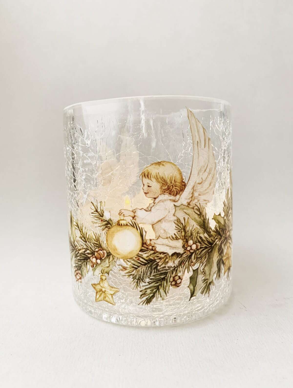 Lysglass Krakelert Engel 9×10 Cm