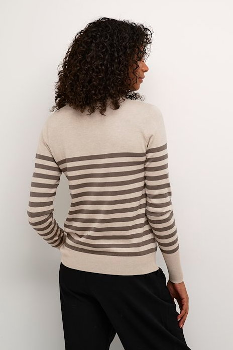 Kaffe Clothing KAlizza Striped Knit Pullover Feather Gray / Brown Striped