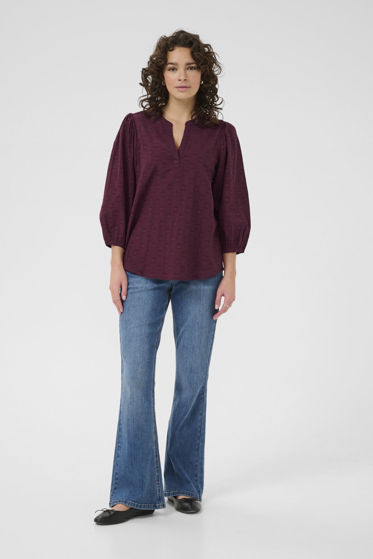 Kaffe Clothing KAenya Blouse 3/4 sleeve Windsor WIne
