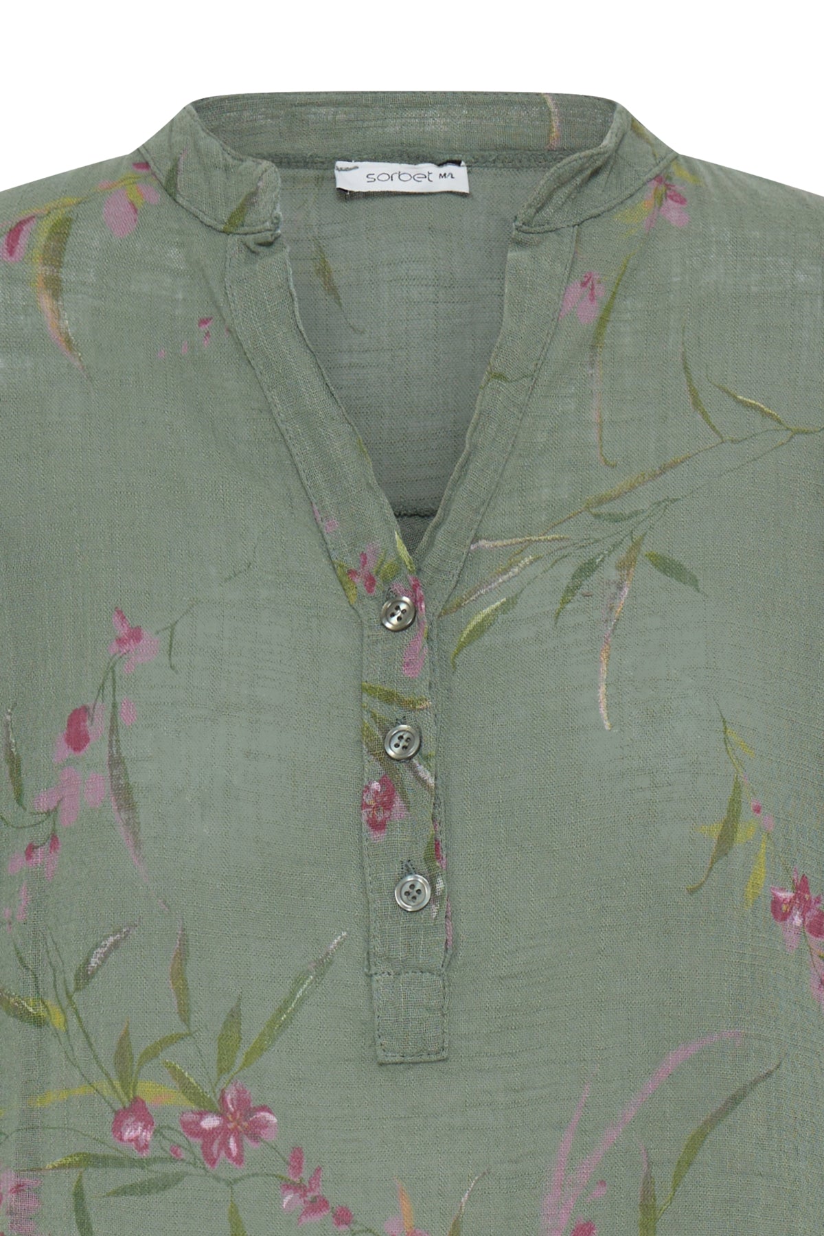 Sorbet SBalexa – Olivengrønn bluse med blomsterprint