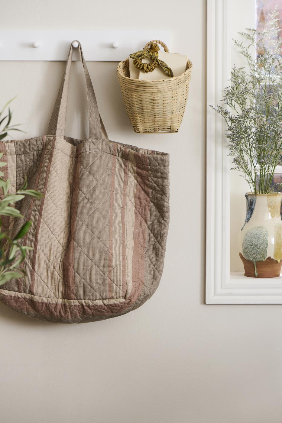 Ib Laursen Veske Beige M/Brune & Rustfargede Striper