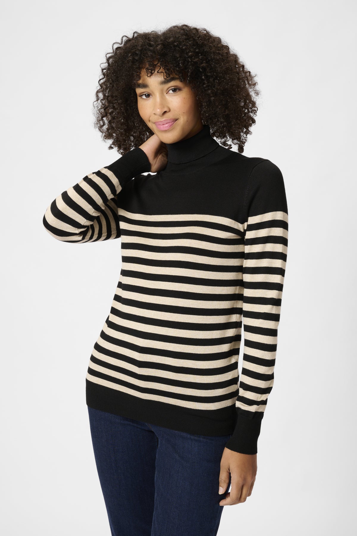 Kaffe Clothing KAlizza Striped Roll Neck Black/Feather Gray Melange Stripe
