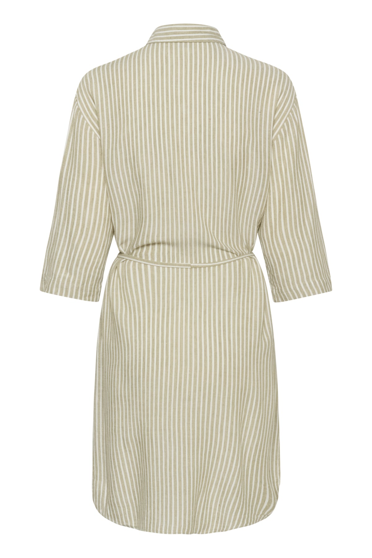 Kaffe KAmilia – Stripete beige/offwhite skjortekjole i sval linblanding