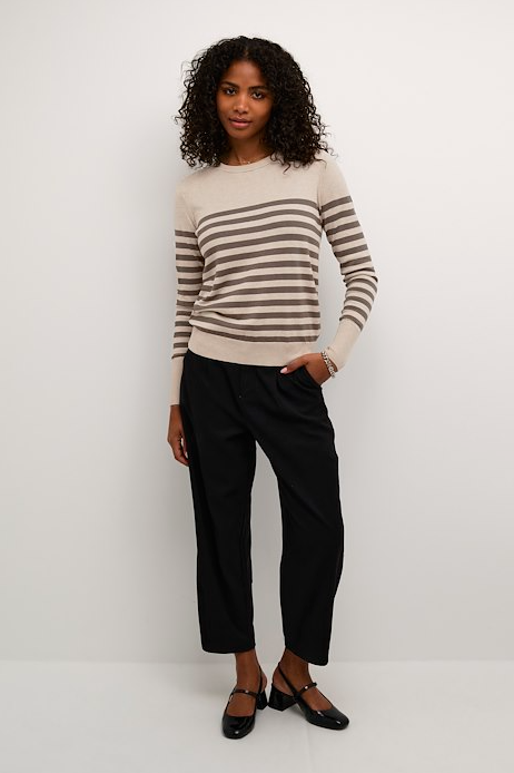 Kaffe Clothing KAlizza Striped Knit Pullover Feather Gray / Brown Striped