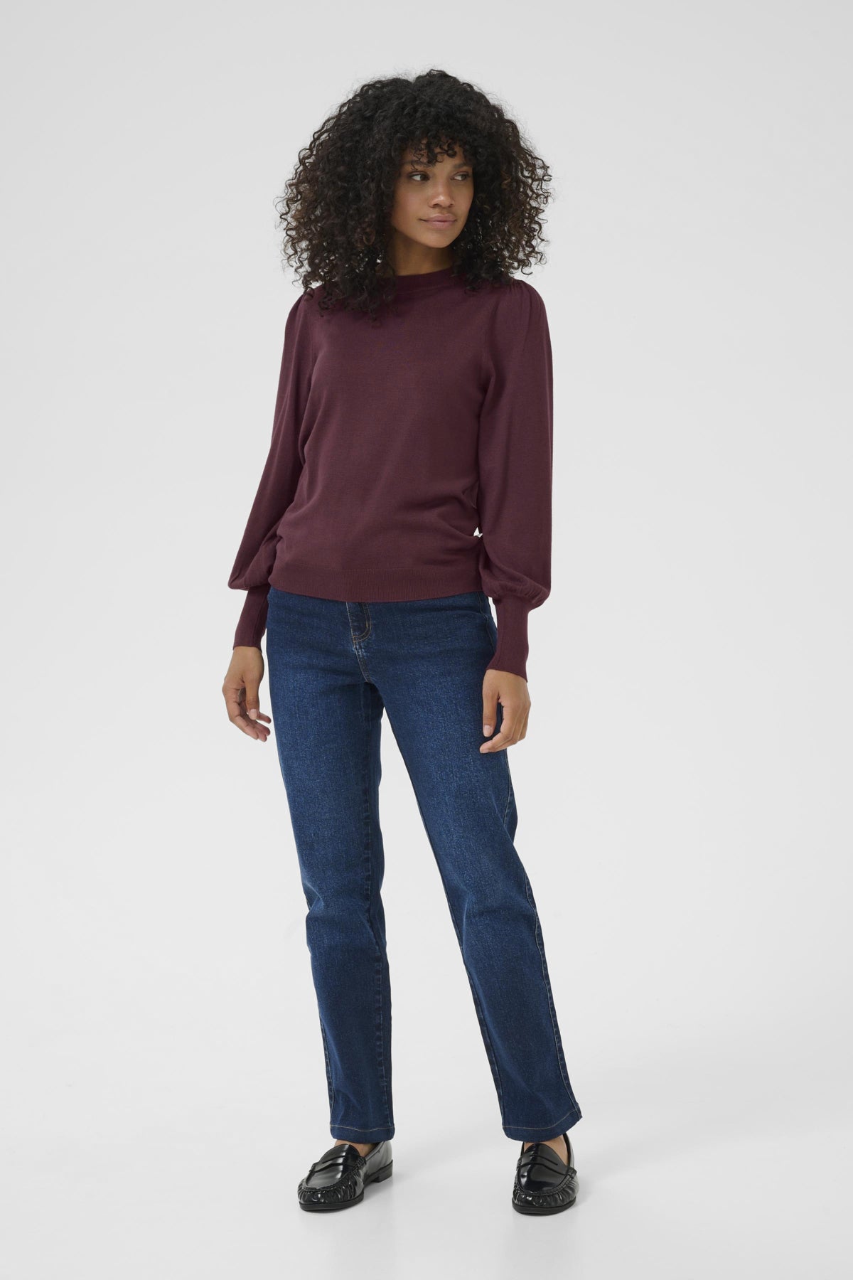 KAlizza Round Neck Knit Pullover Buttons Windsor Wine