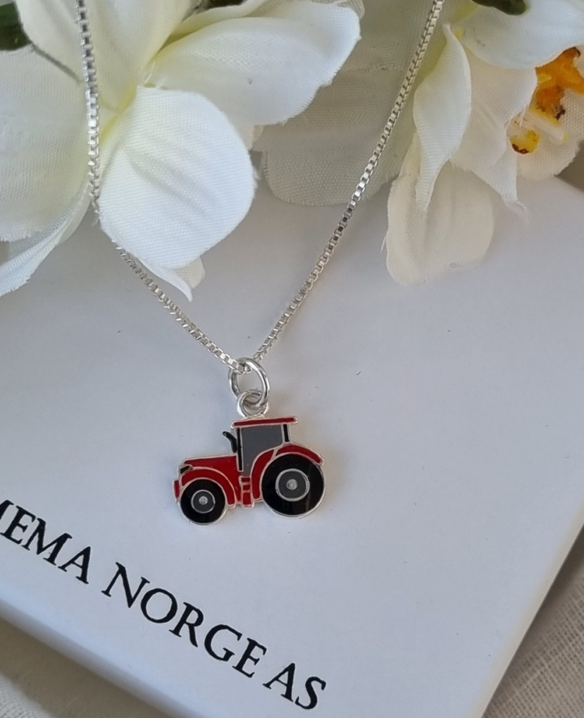 Sølv Anheng Traktor M/Emalje Rød