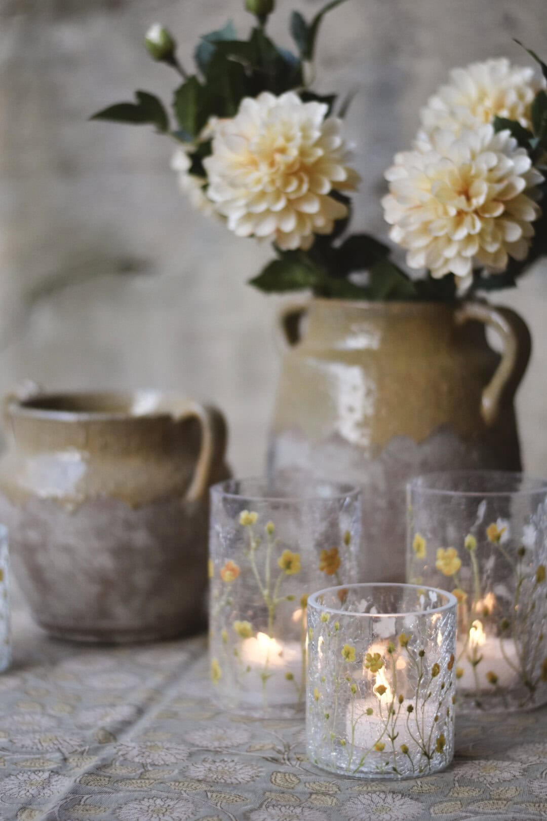 Trend Lysglass krakelert 10×14,5 cm (Stor) Smørblomst