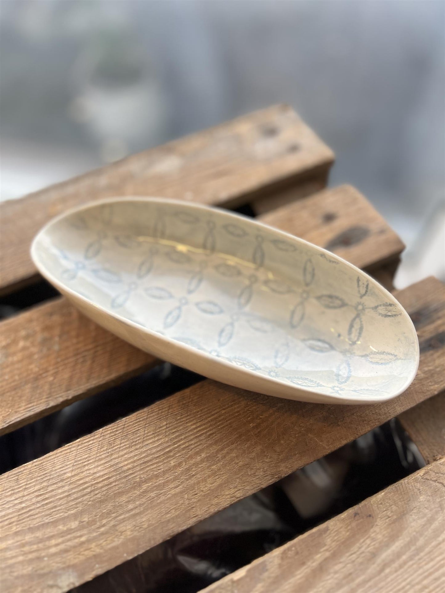 Wonki Ware Oval Skål Gråblå