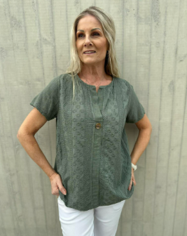 Pepper Linda Broderi – Khaki Grønn bluse med broderidetaljer
