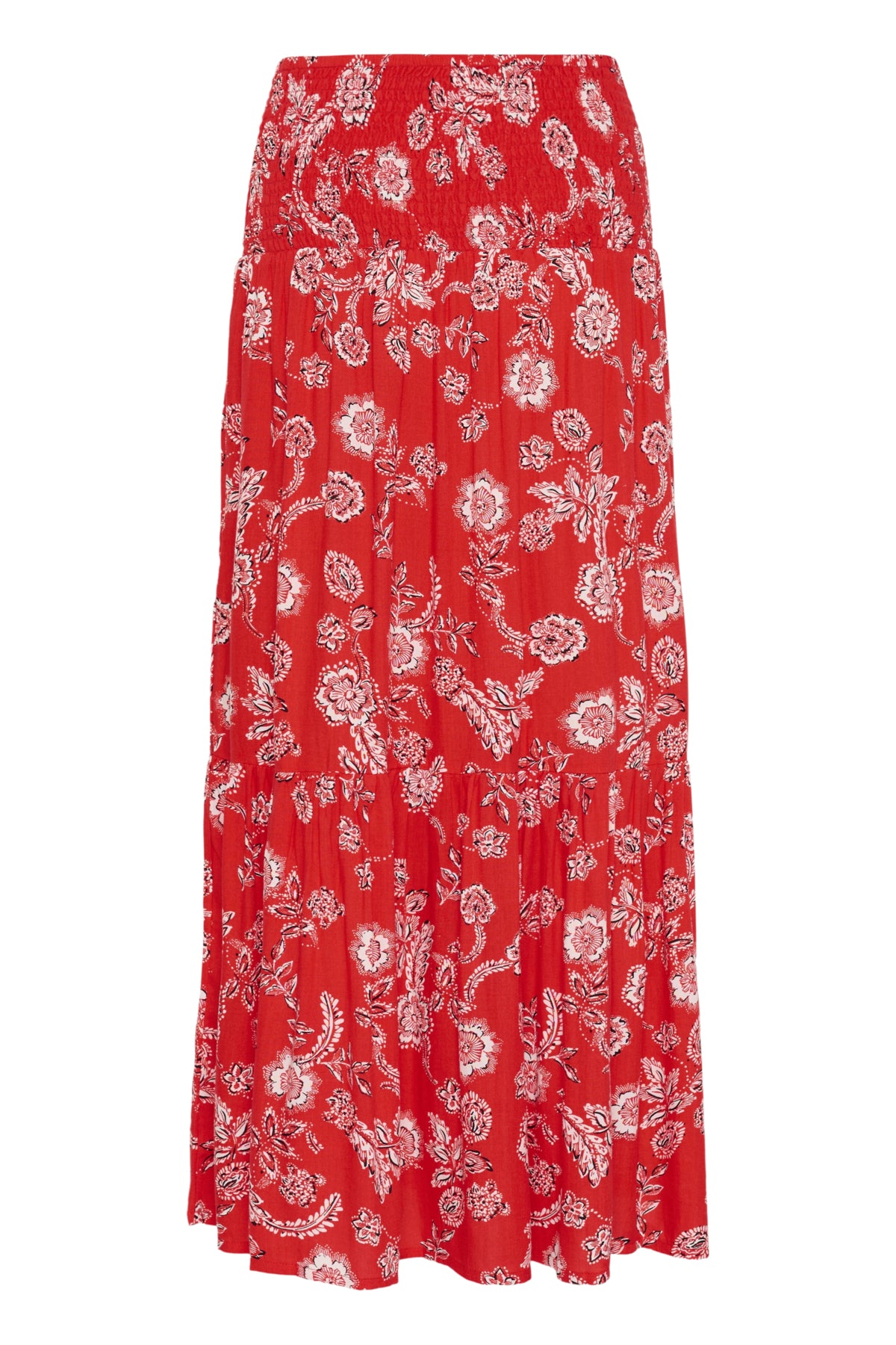 Kaffe KAmaxi Smock Skirt – Rødt blomstrete maxiskjørt med strikk i livet