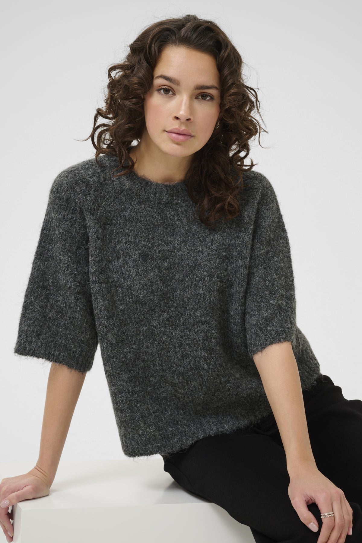 Kaffe Clothing KAemilie Cropped Knit Pullover Dark Grey Melange
