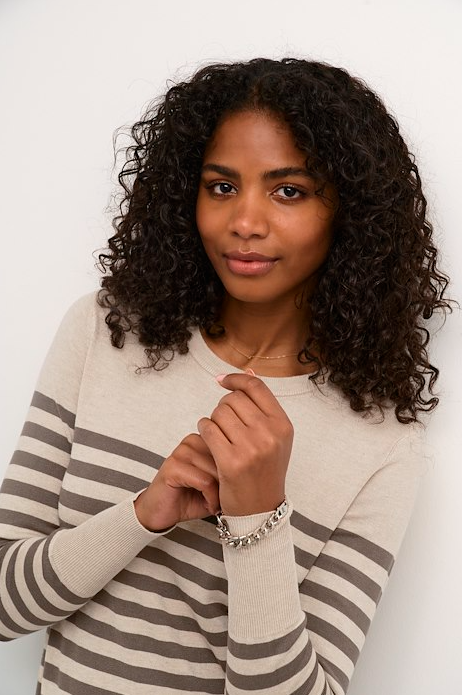 Kaffe Clothing KAlizza Striped Knit Pullover Feather Gray / Brown Striped