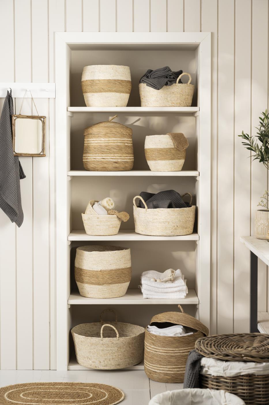 Ib Laursen Kurvesett 2 stk m/lokk natur m/creme striper