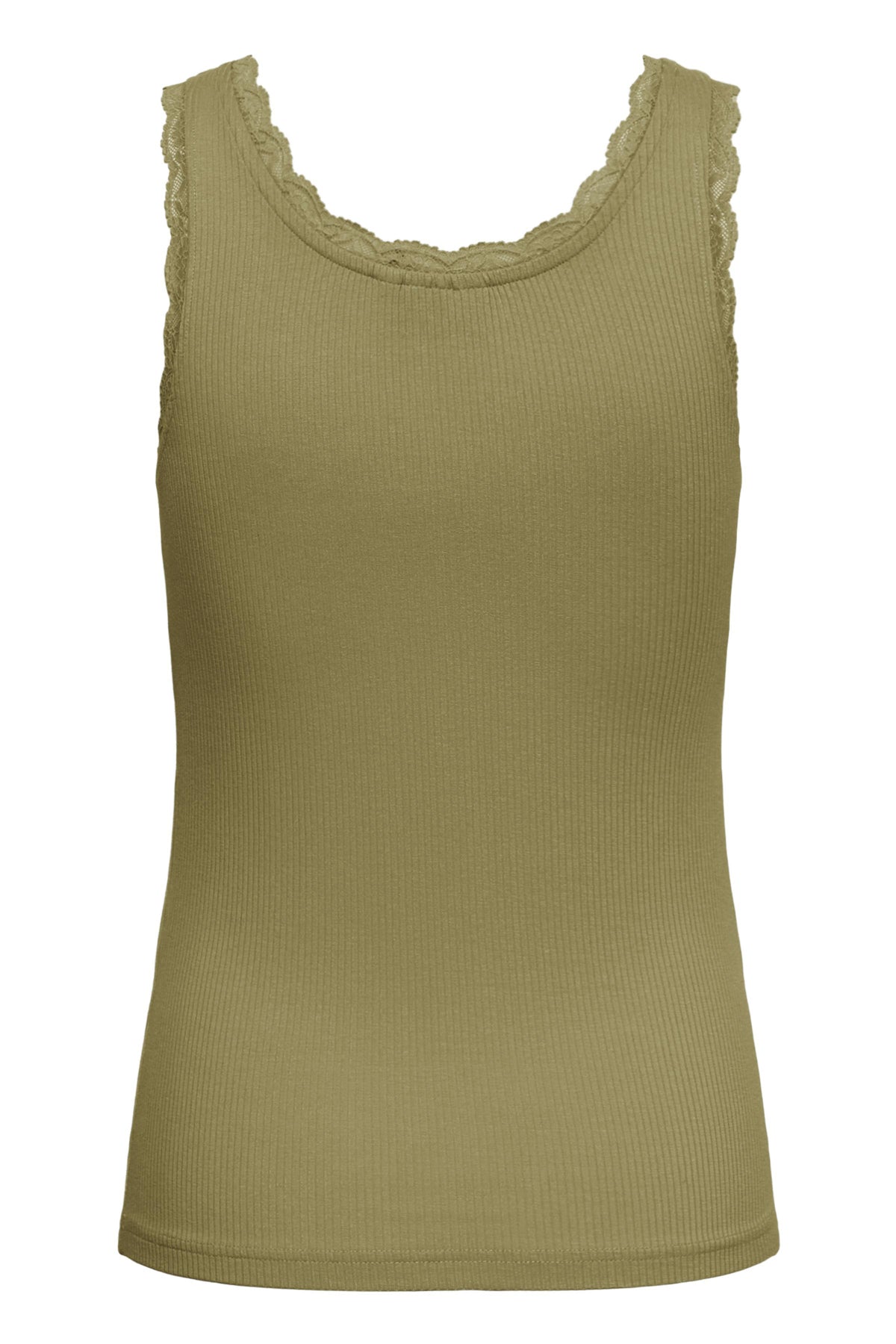 Kaffe KAomi – Olivengrønn singlet med blondedetaljer