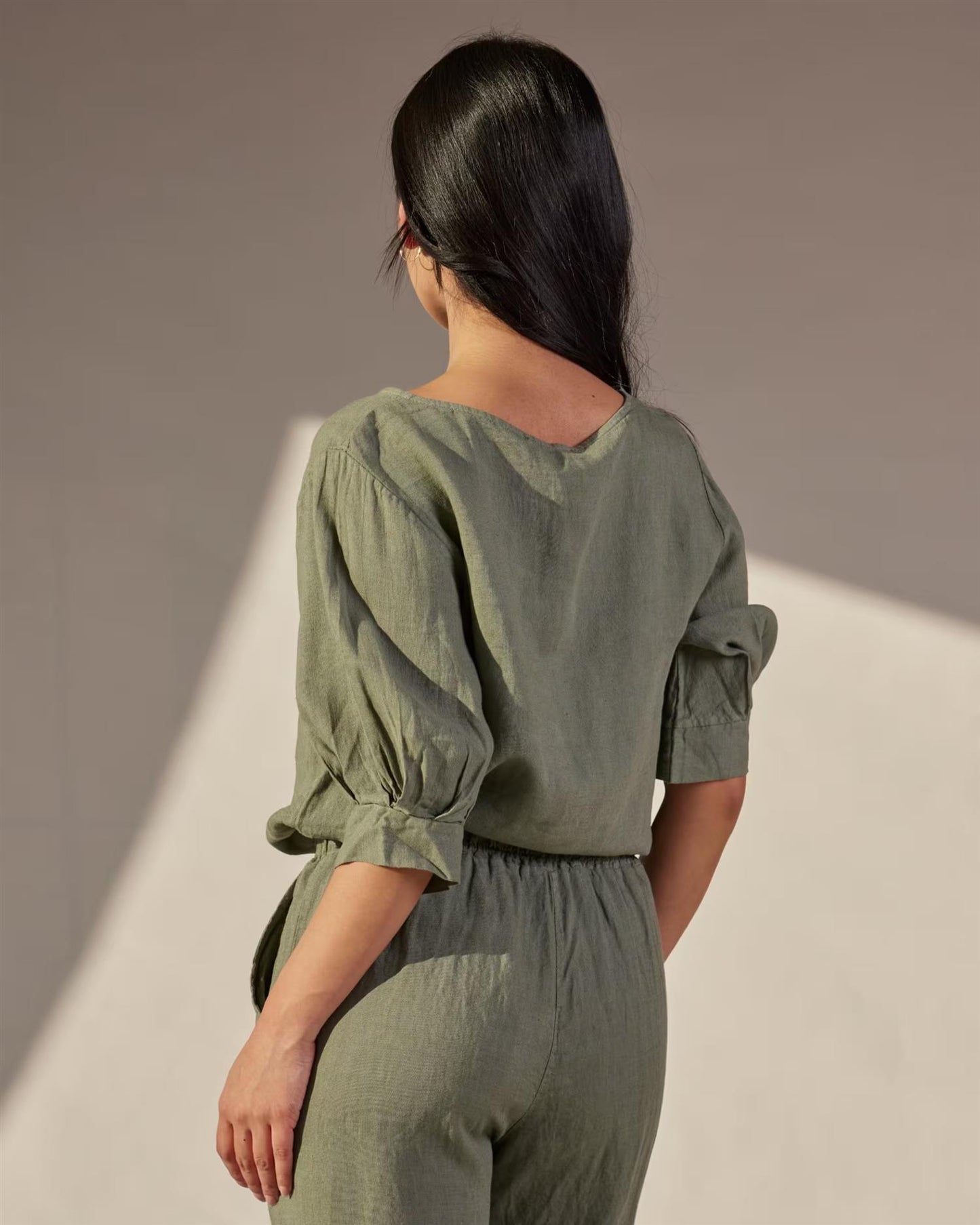 Floyd Madli - Armygreen linbukse med strikk i livet