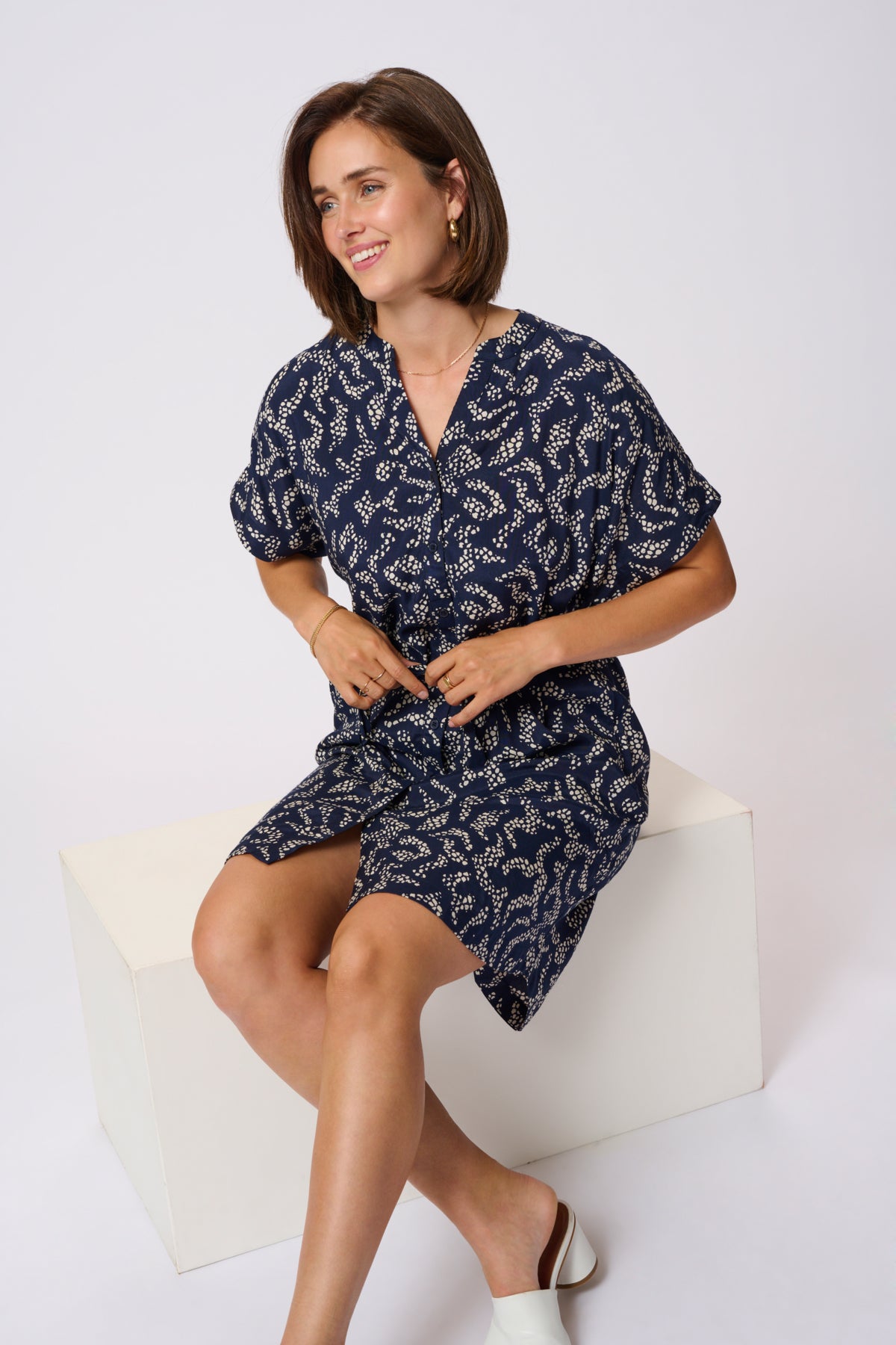 Kaffe Clothing KAbarton Shirt Dress Midnight Marine Lace Prin