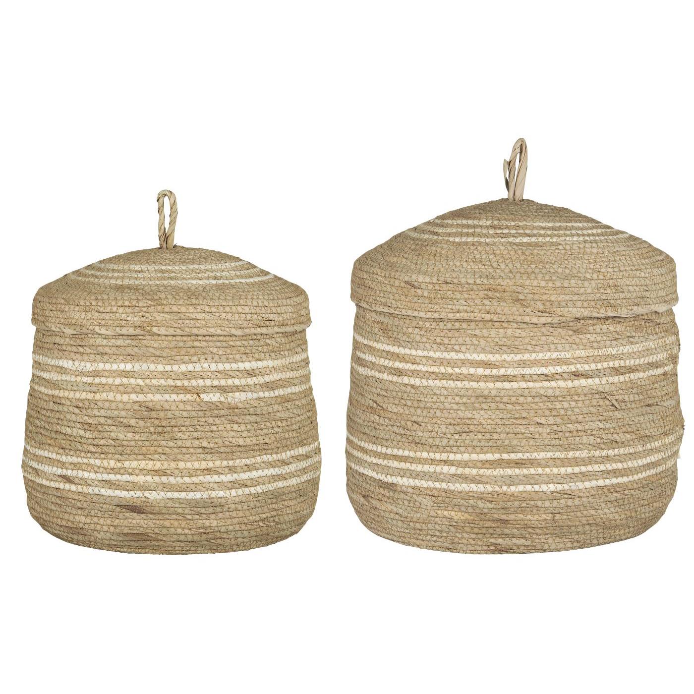 Ib Laursen Kurvesett 2 stk m/lokk natur m/creme striper
