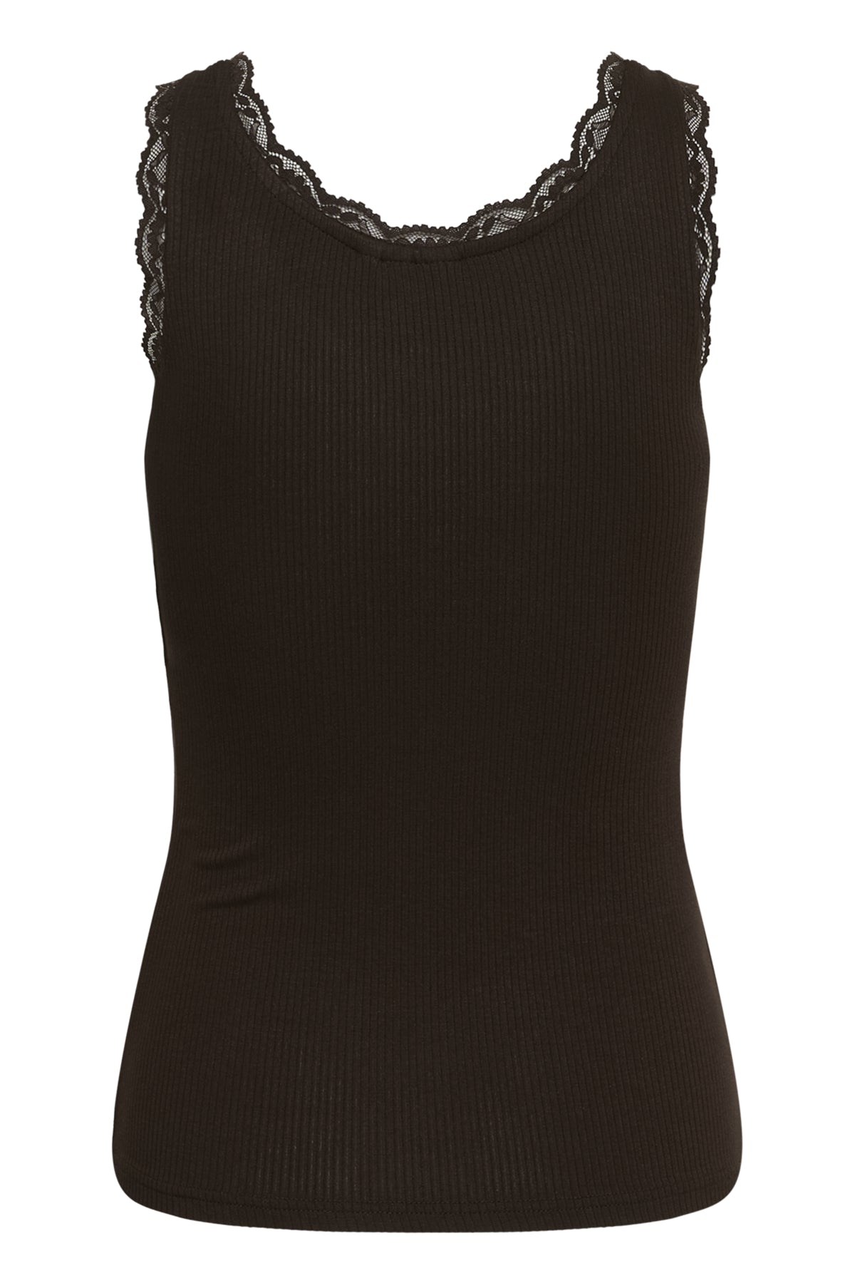 Kaffe KAomi – Mørkebrun singlet med blondedetaljer