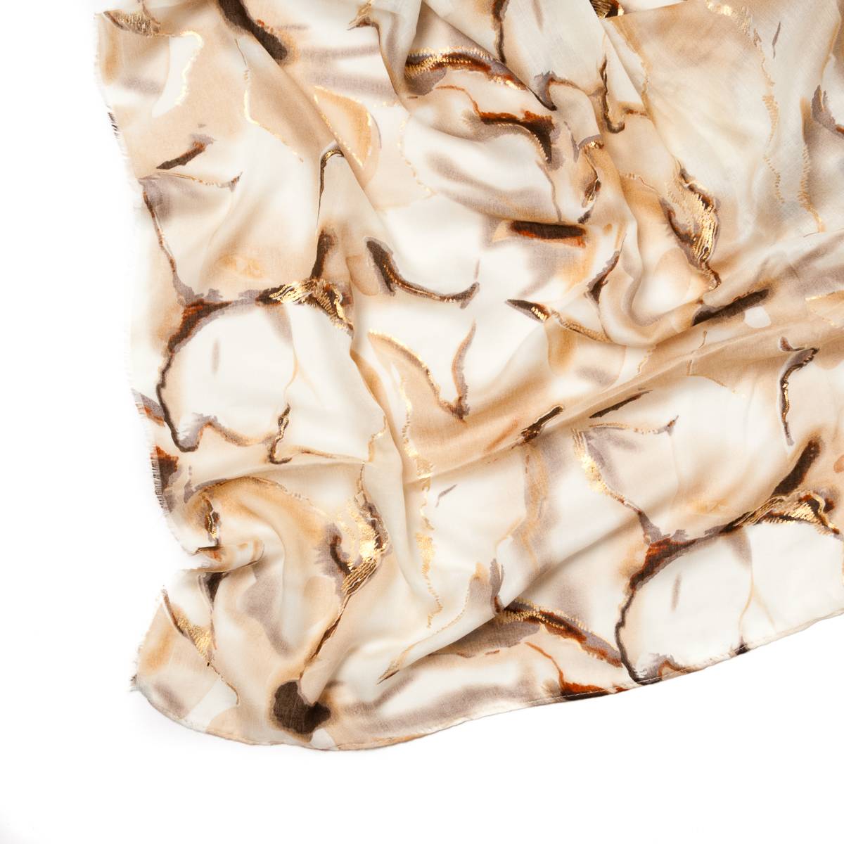 Rosenvinge Storblomstret Skjerf M/Gull Foil Beige