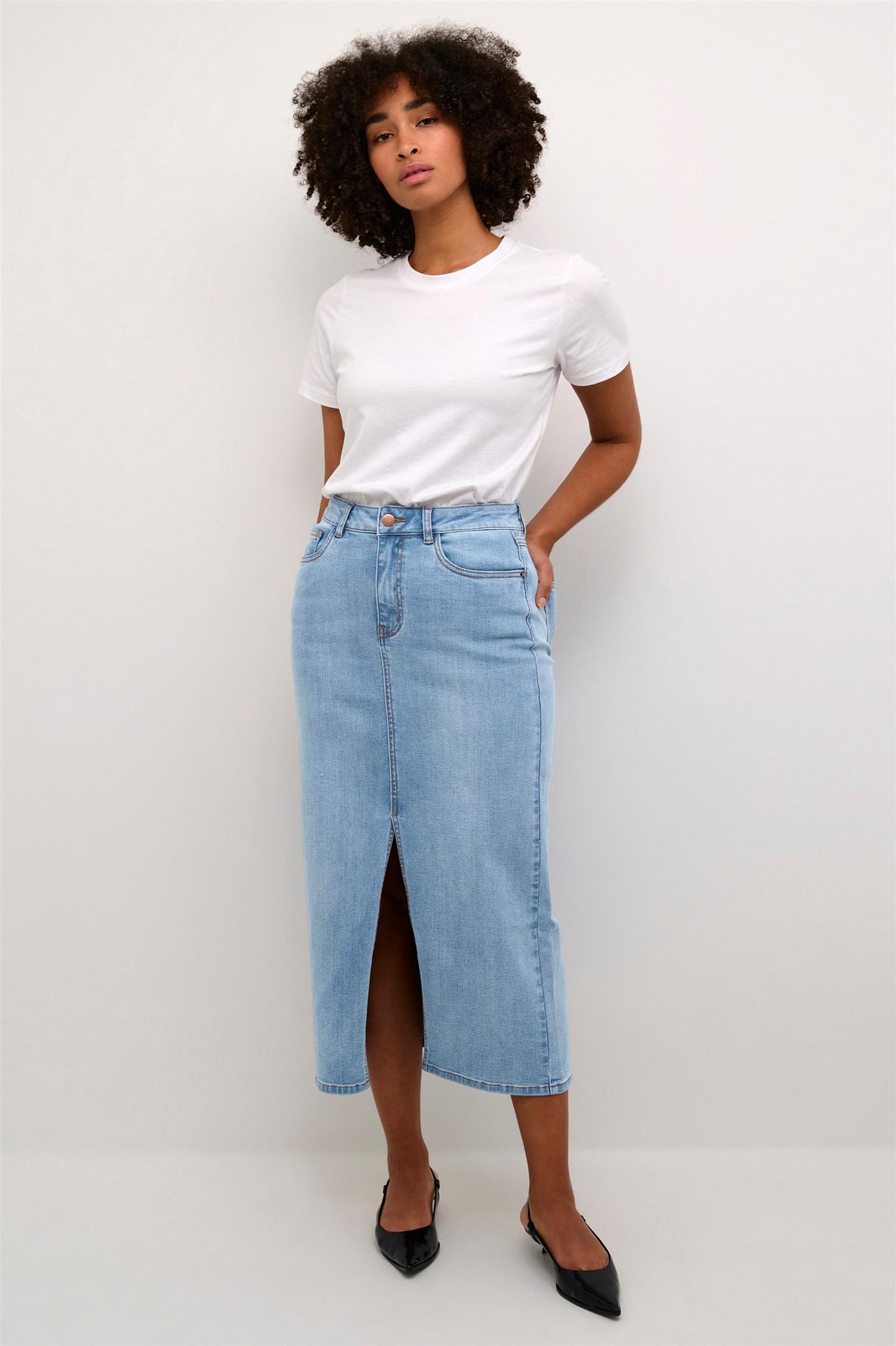 Kaffe Clothing KAsinem HW Denim Skirt Light Blue Washed Denim