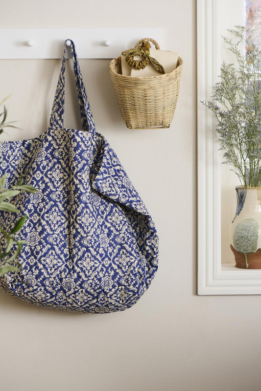 Ib Laursen Veske Blå M/Naturfarget Flisemønster