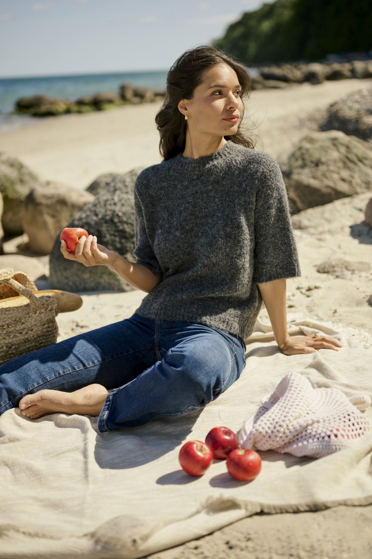 Kaffe Clothing KAemilie Cropped Knit Pullover Dark Grey Melange
