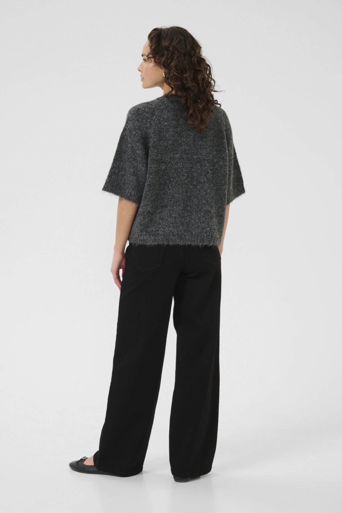 Kaffe Clothing KAemilie Cropped Knit Pullover Dark Grey Melange