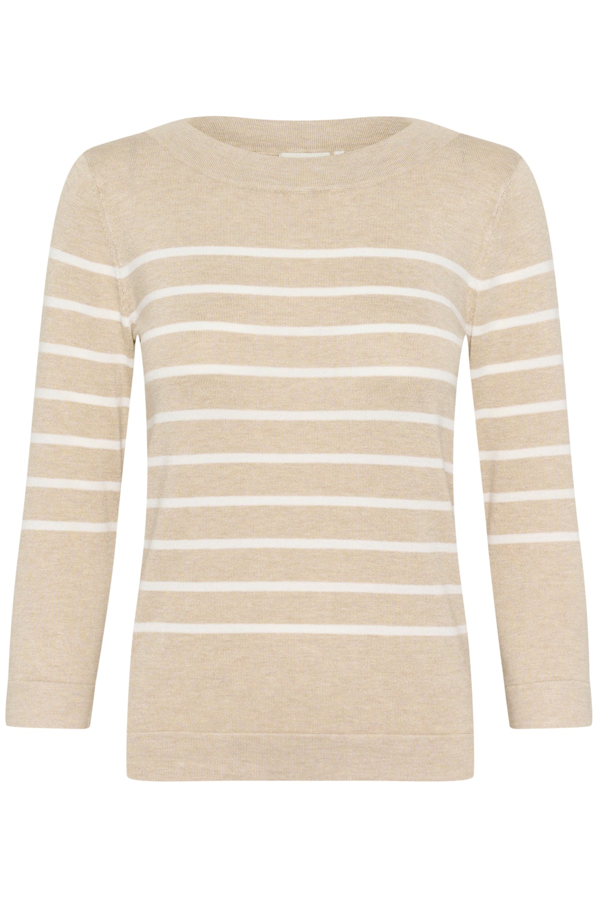 Kaffe KAlizza - Beige og hvit stripete strikkegenser med båthals