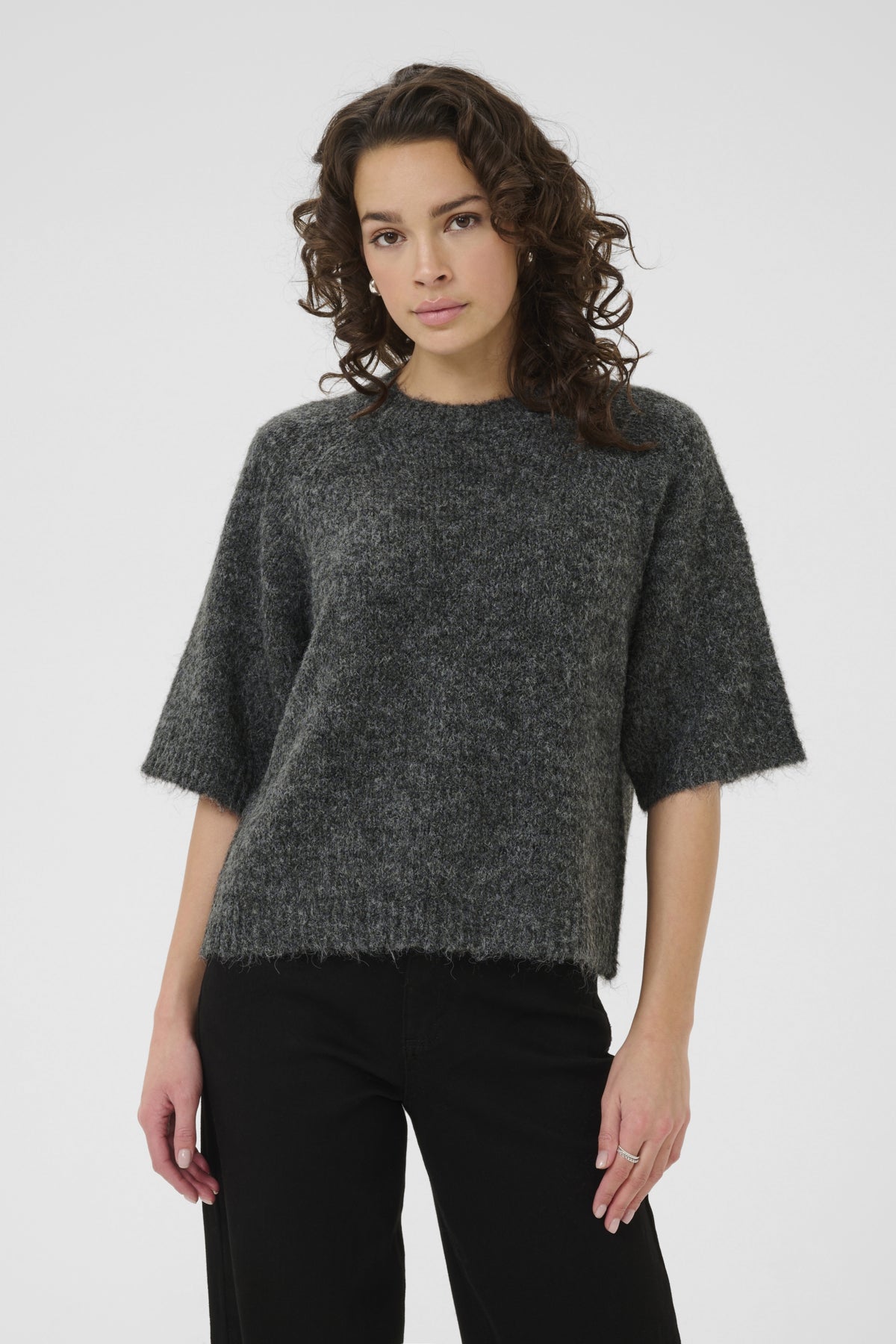 Kaffe Clothing KAemilie Cropped Knit Pullover Dark Grey Melange