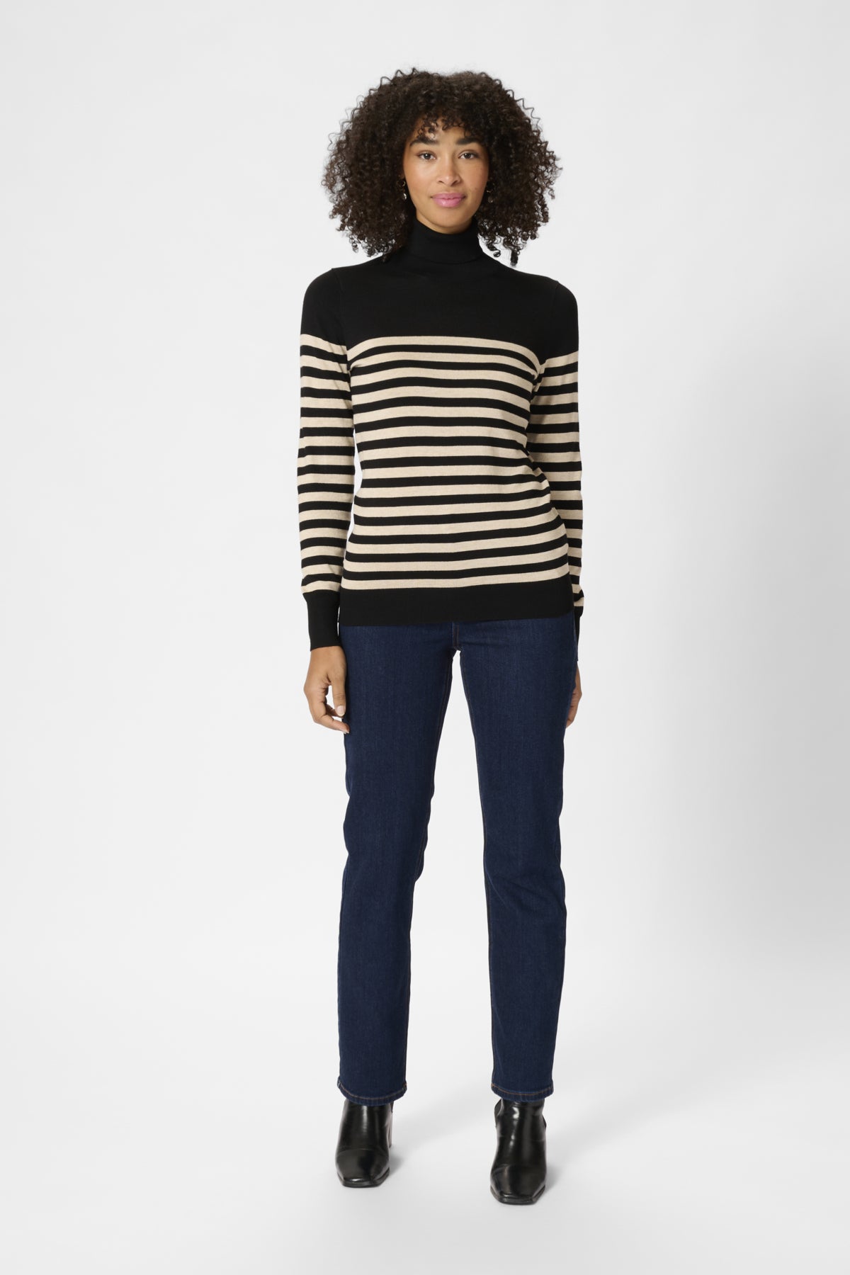 Kaffe Clothing KAlizza Striped Roll Neck Black/Feather Gray Melange Stripe