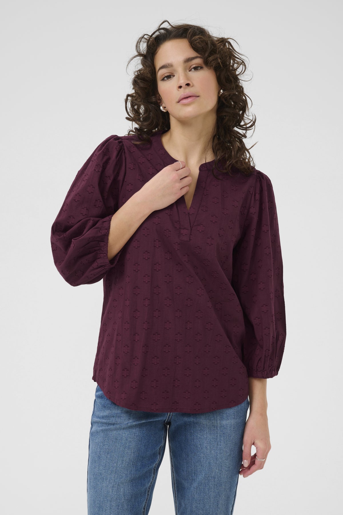 Kaffe Clothing KAenya Blouse 3/4 sleeve Windsor WIne