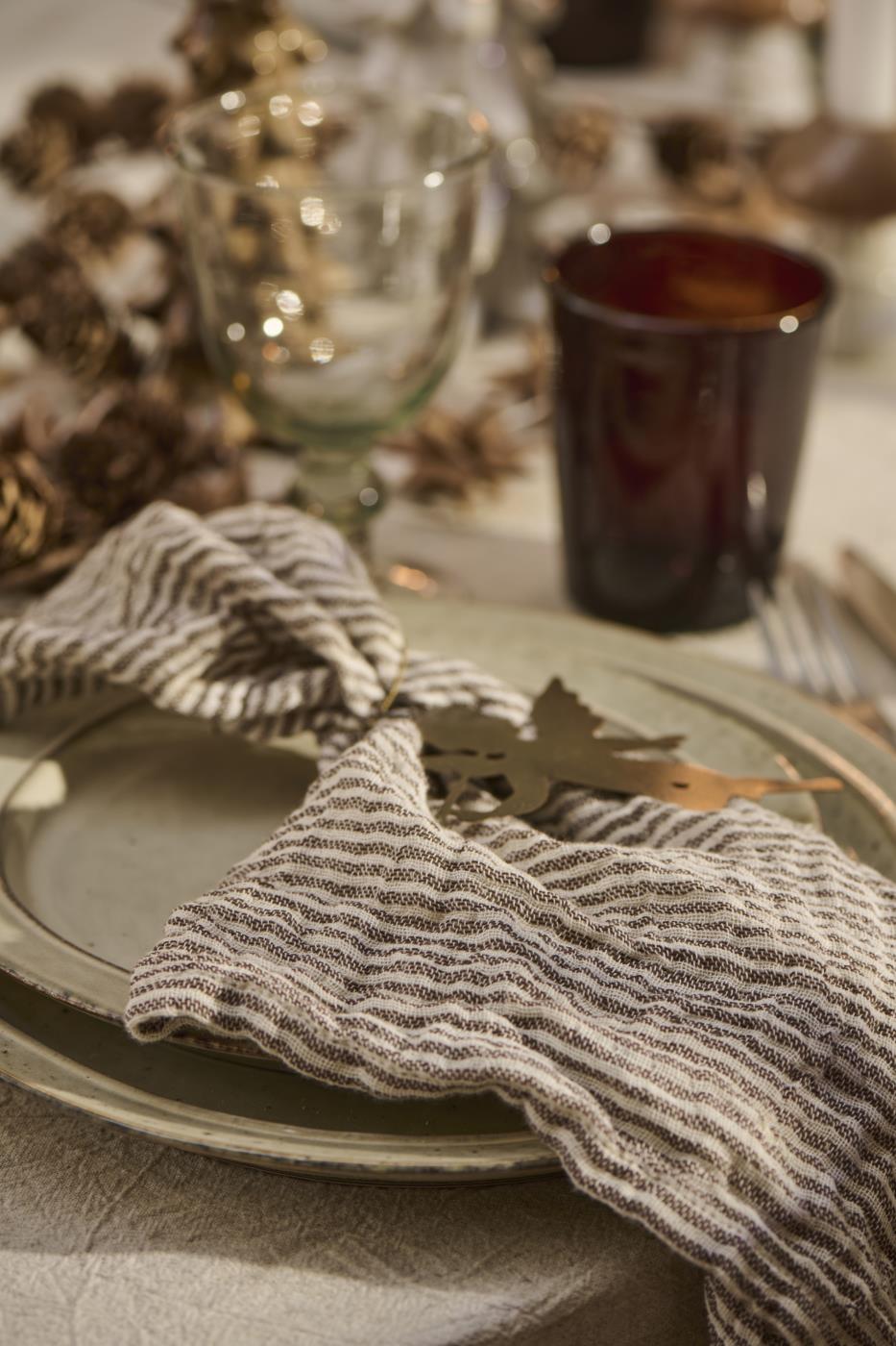 Ib Laursen Stoffserviett Brun/Hvitstripet