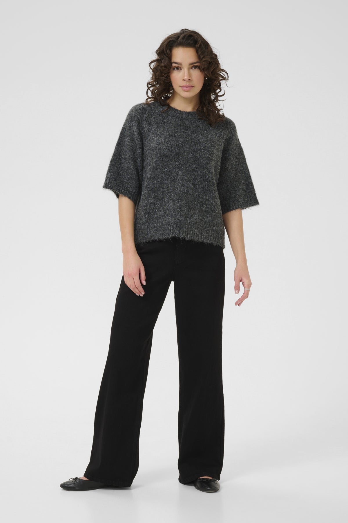 Kaffe Clothing KAemilie Cropped Knit Pullover Dark Grey Melange