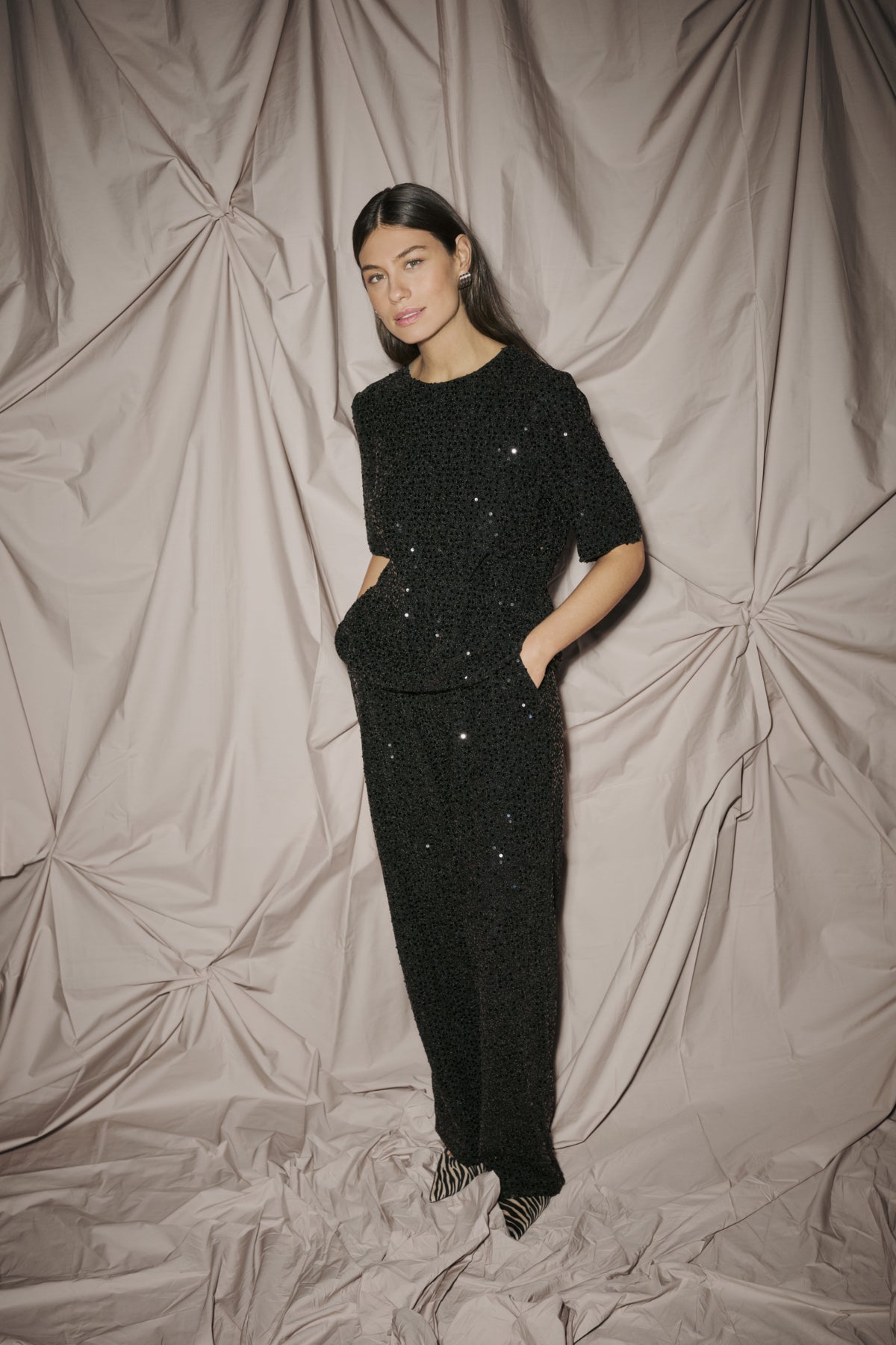 Culture CUtamera Sequin Blouse Black