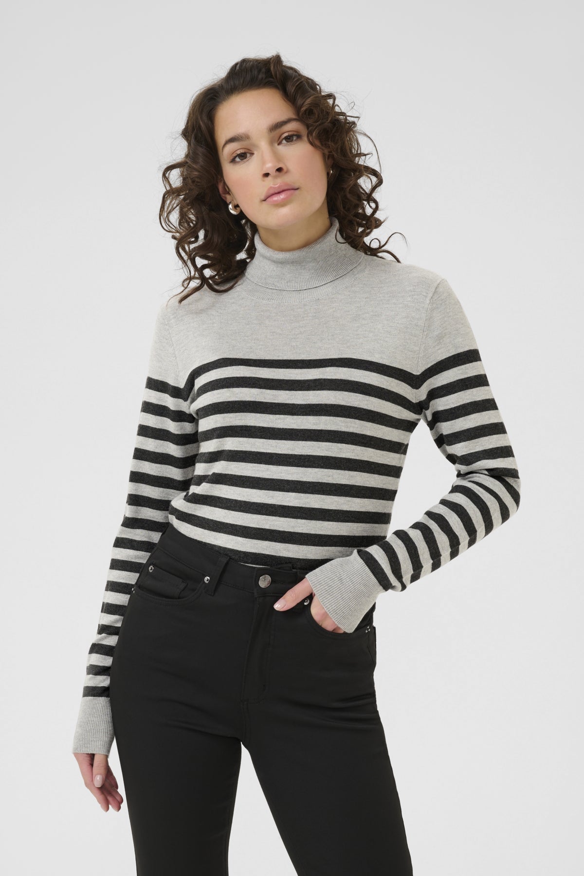 Kaffe Clothing KAlizza Striped Roll Neck LGM/DGM Half Stripe