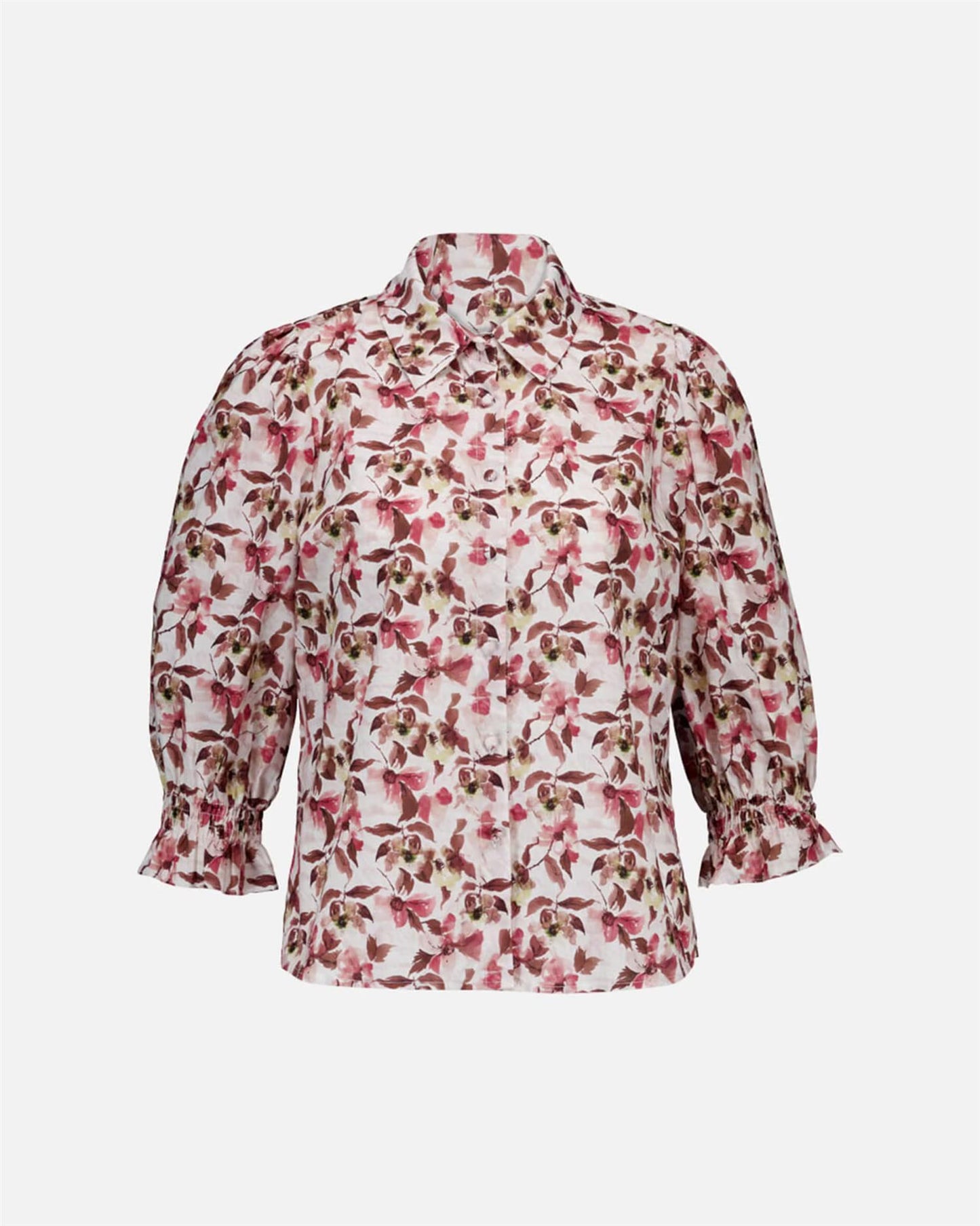 Floyd Norah Millie - Beige skjorte med blomsterprint i varme nyanser
