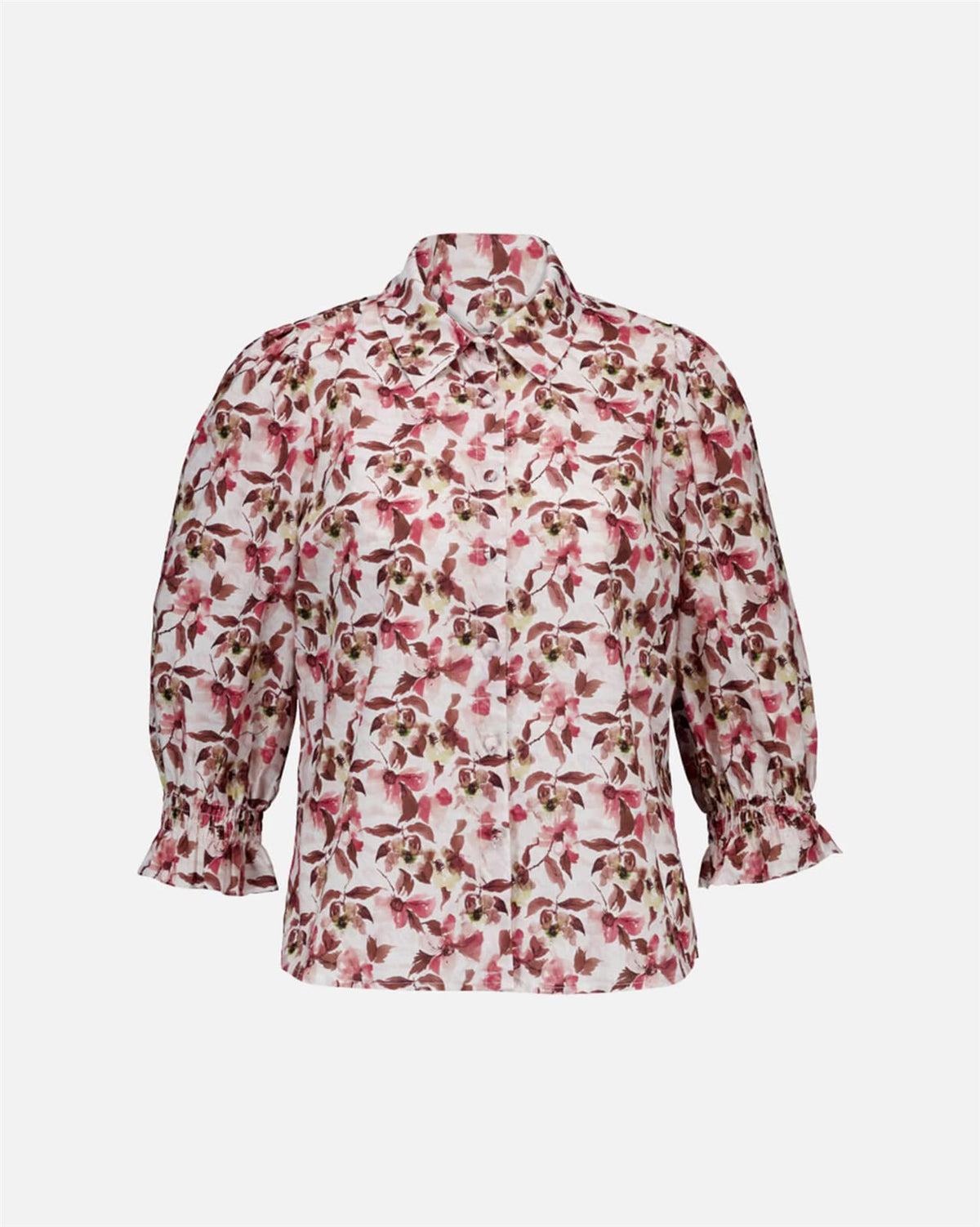 Floyd Norah Millie - Beige skjorte med blomsterprint i varme nyanser
