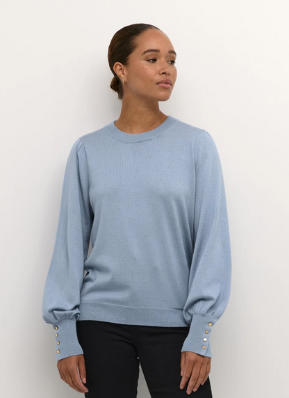 Kaffe Clothing KAlizza Round Neck Knit Pullover Buttons Faded Denim