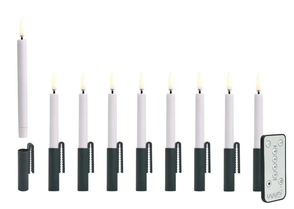 Uyuni Led Mini Taper Candle W. Green Clip, White, 9-Pack Remote Incl..