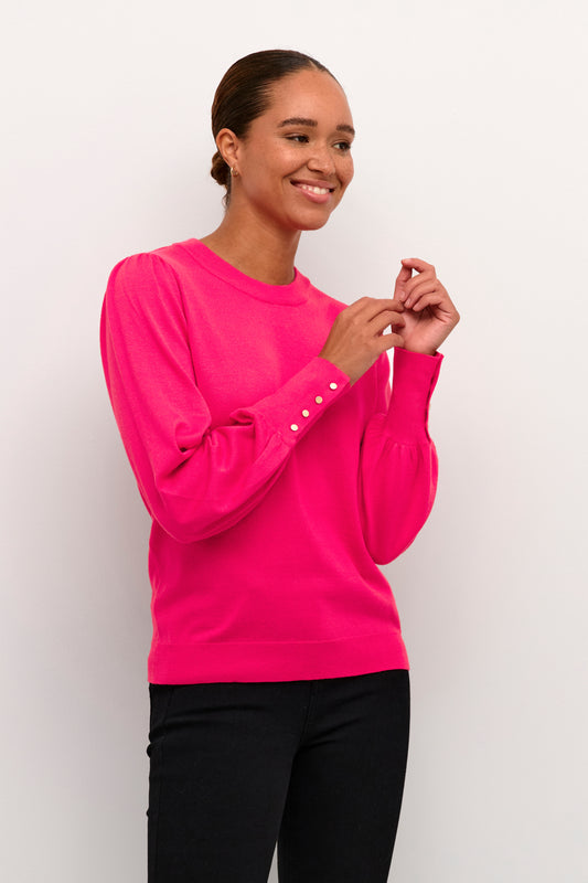 Kaffe Clothing KAlizza Round Neck Knit Pullover Buttons Virtual Pink