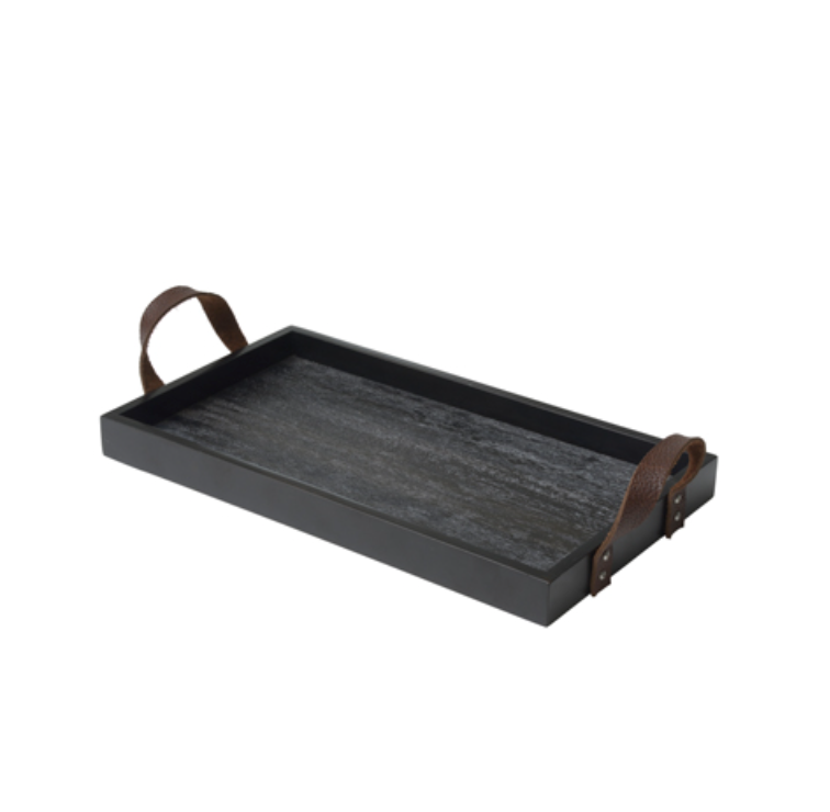 Bruka Design Serveringsfat I Akasietre 22x40x3,5 cm Lærhåndtak