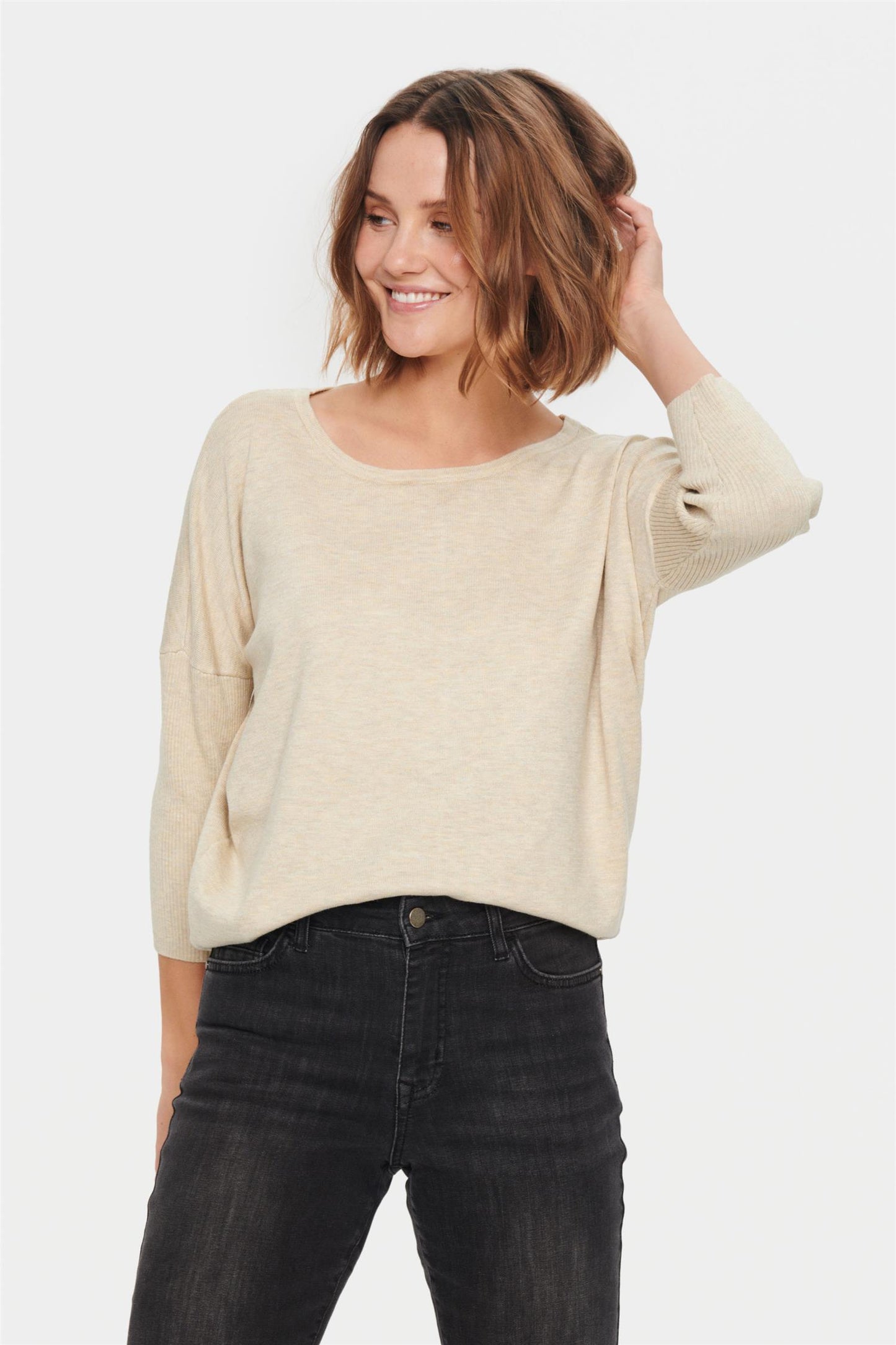 Saint Tropez MilaSZ R-Neck Pullover Jojoba Melange