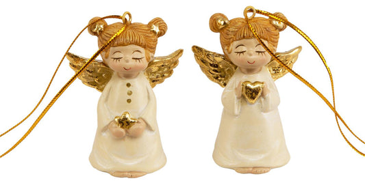 Engel stå/henge beige/gull h:6,5cm 2ass