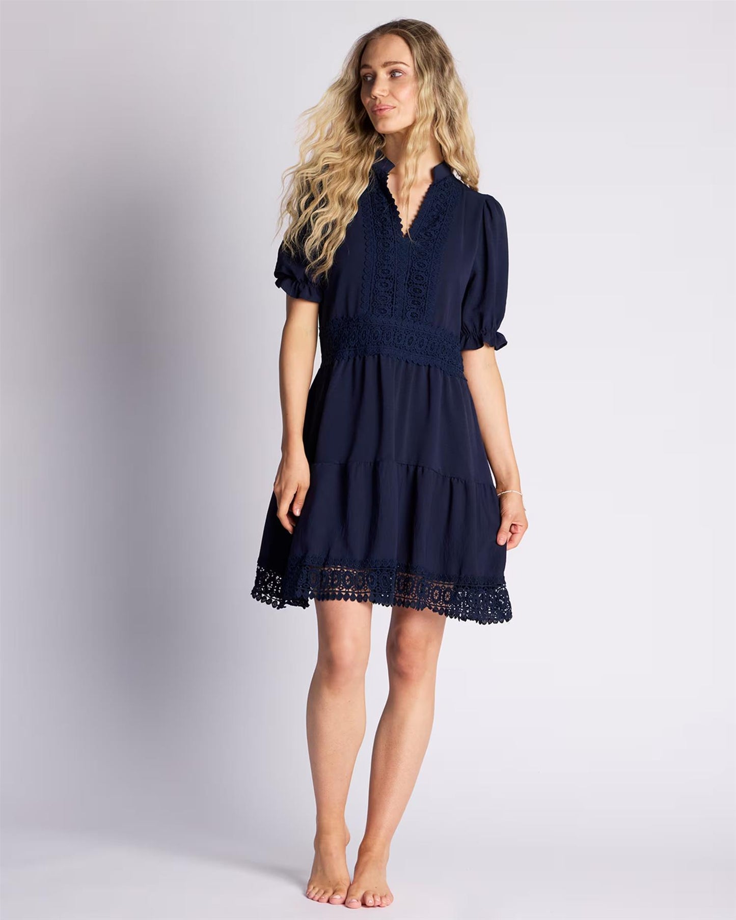 Floyd Kjole Karianne Navy M/kort Erm
