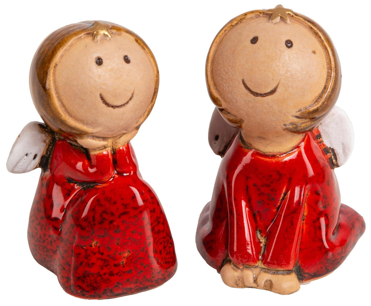 Engel sittende rød keramikk 2ass 5,7x8,3cm