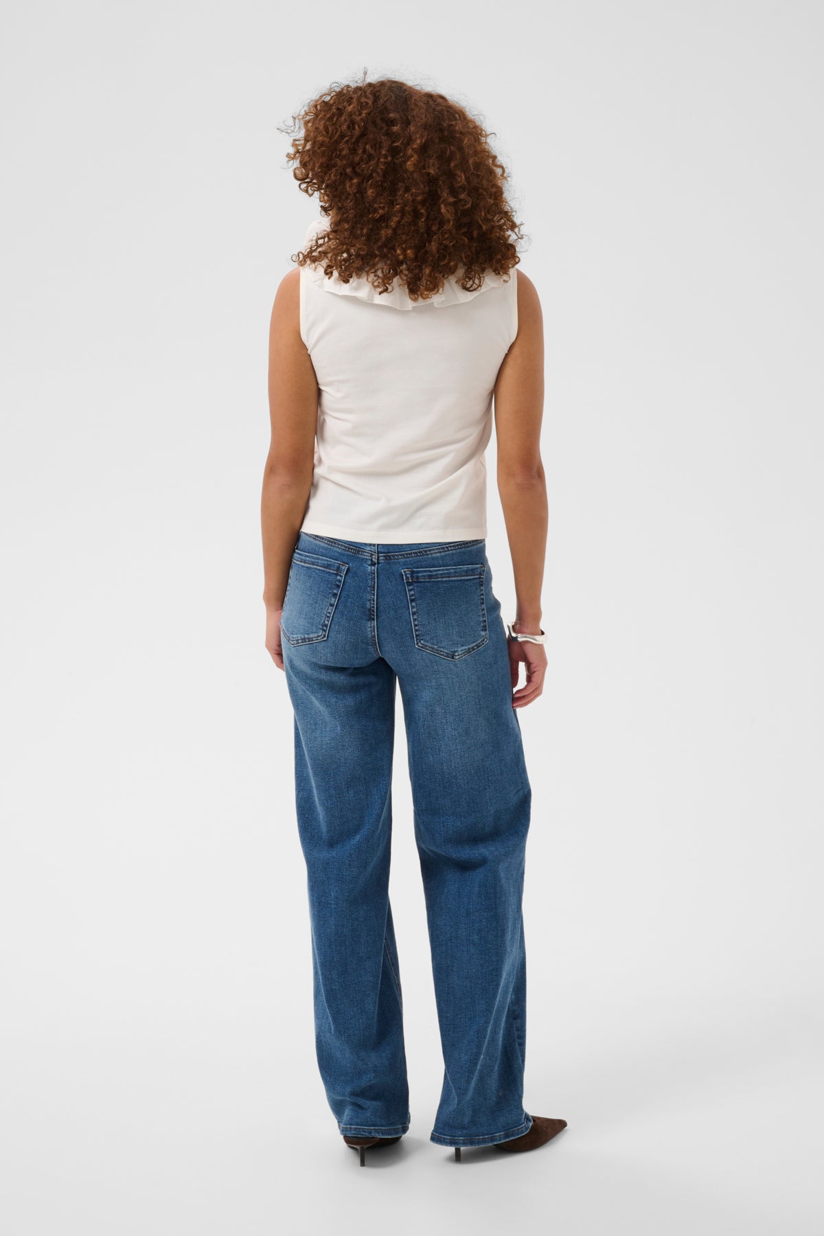 Kaffe KAdidde Flounce Top – Hvit singlet med volanger