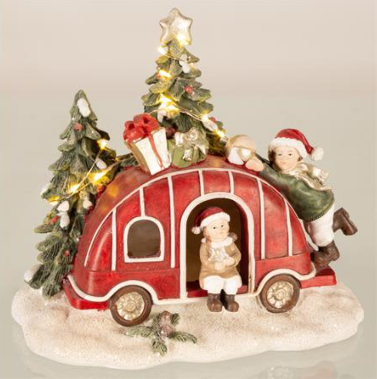 Campingvogn Jul rød/grønn LED 18x12x16cm